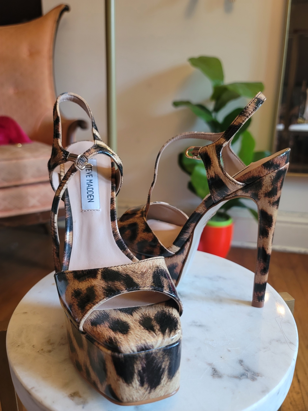 Steve Madden Leopard Platform Stiletto Sandals - Black & Brown